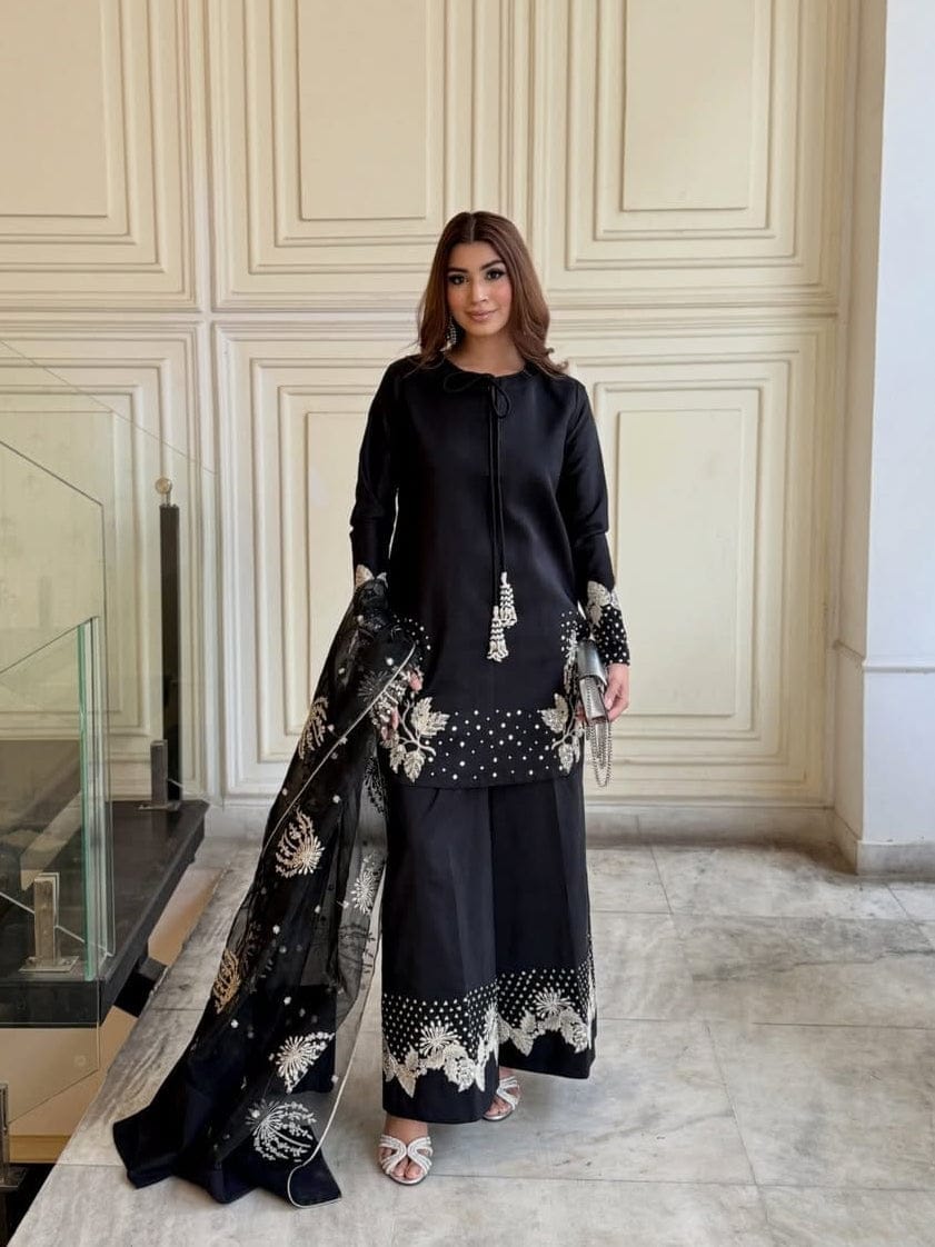 sf 385: 3-Piece Stitched Sequence Embroidery Suit