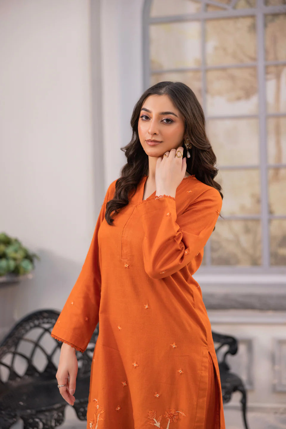 Amber Glow Embroidery Two Pc Stitched