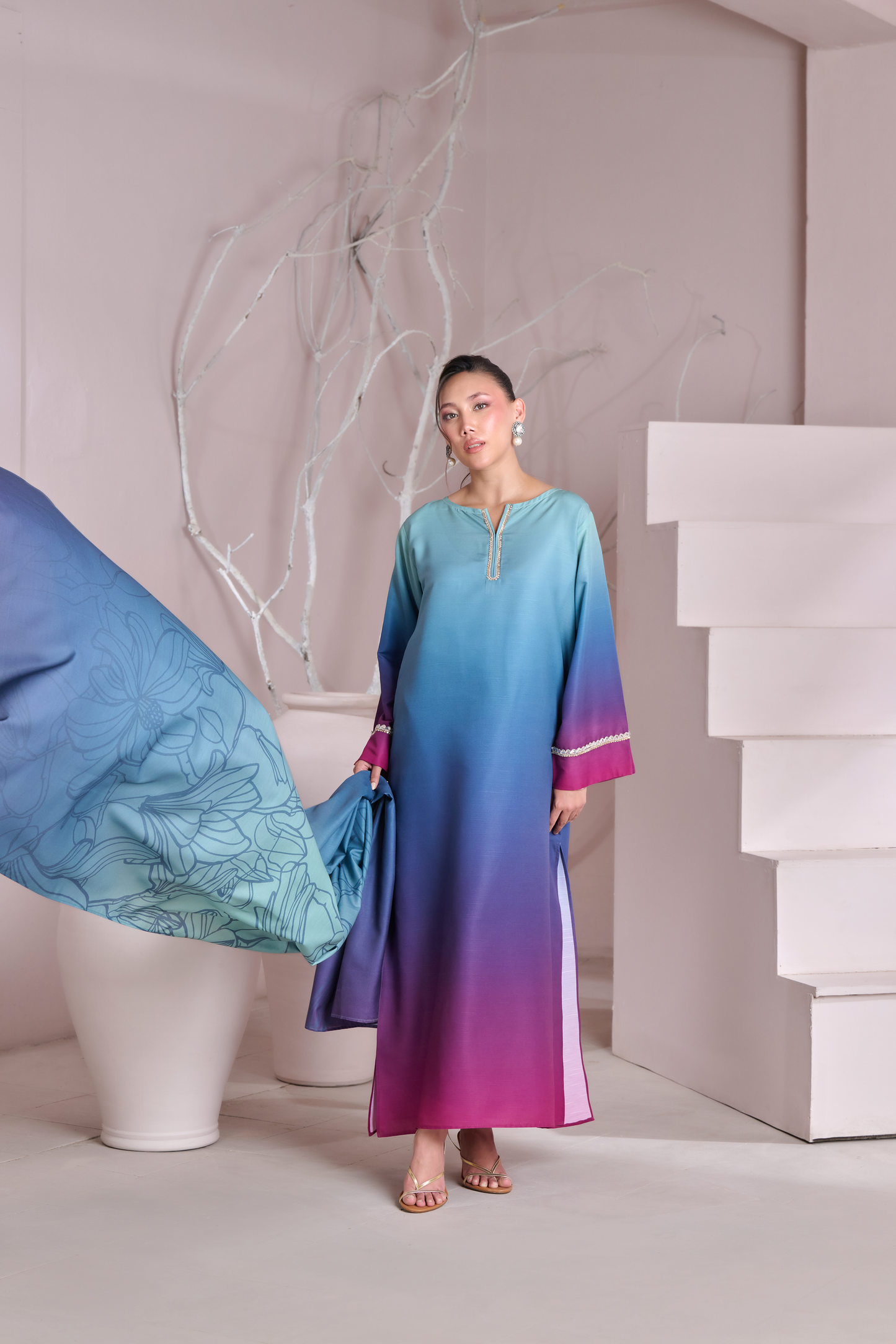 Silk 3Piece Printed Kaftan Set SF-402
