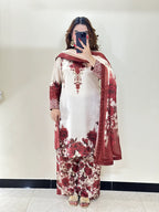 Digital Print Silk 3pcs Stitched Maroon