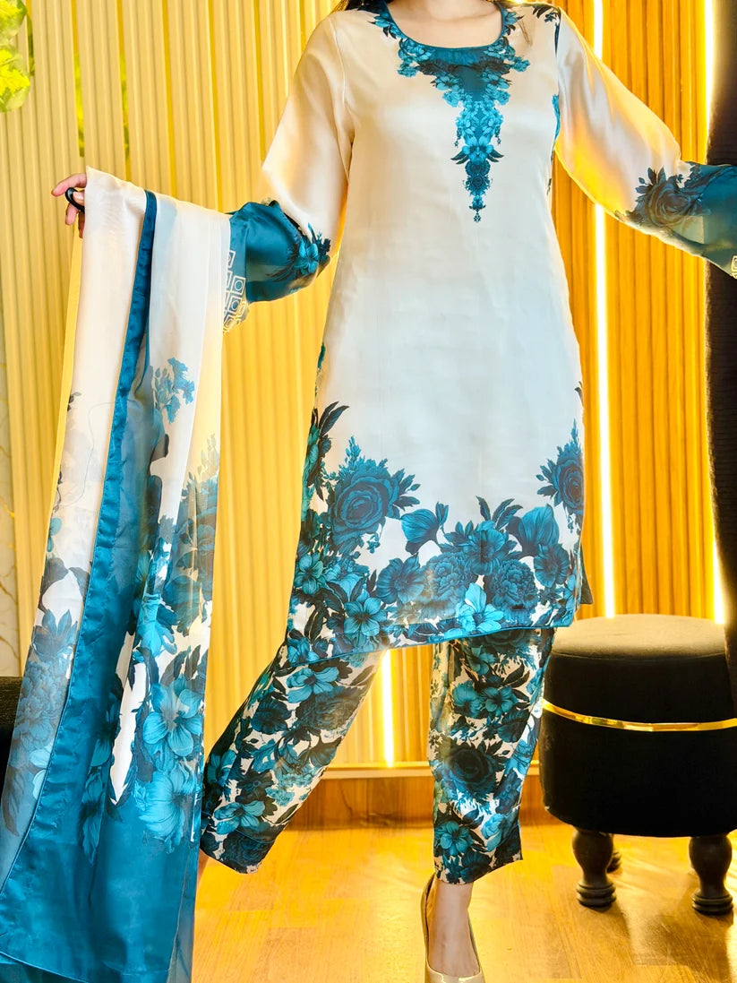 Digital Print Silk 3pcs Stitched Zinc