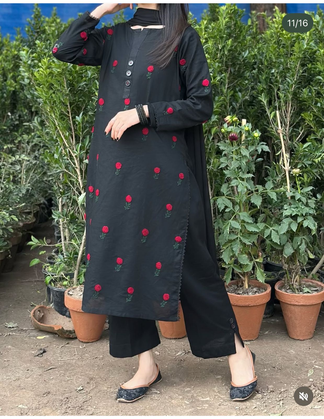 Black Flower 2 Pc Stitched