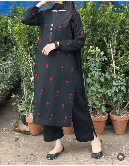 Black Flower 2 Pc Stitched