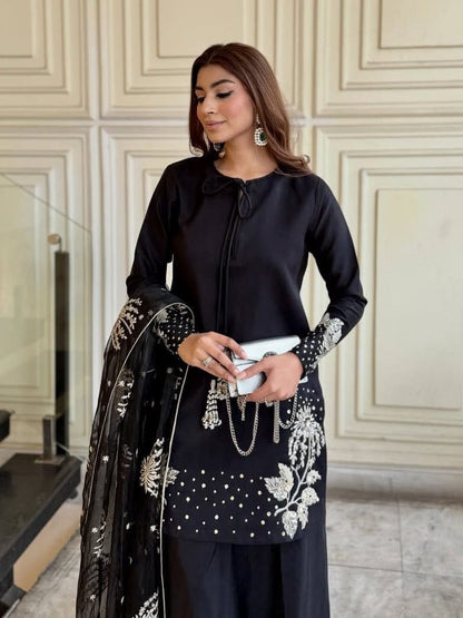 sf 385: 3-Piece Stitched Sequence Embroidery Suit