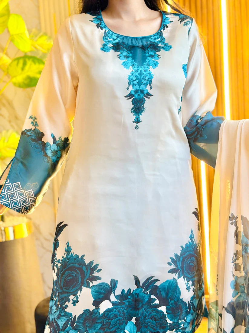 Digital Print Silk 3pcs Stitched Zinc