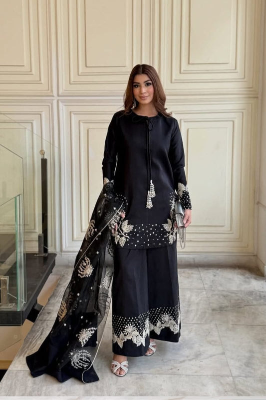 sf 385: 3-Piece Stitched Sequence Embroidery Suit