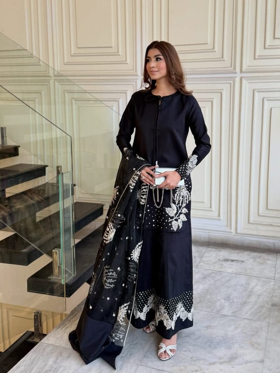 sf 385: 3-Piece Stitched Sequence Embroidery Suit