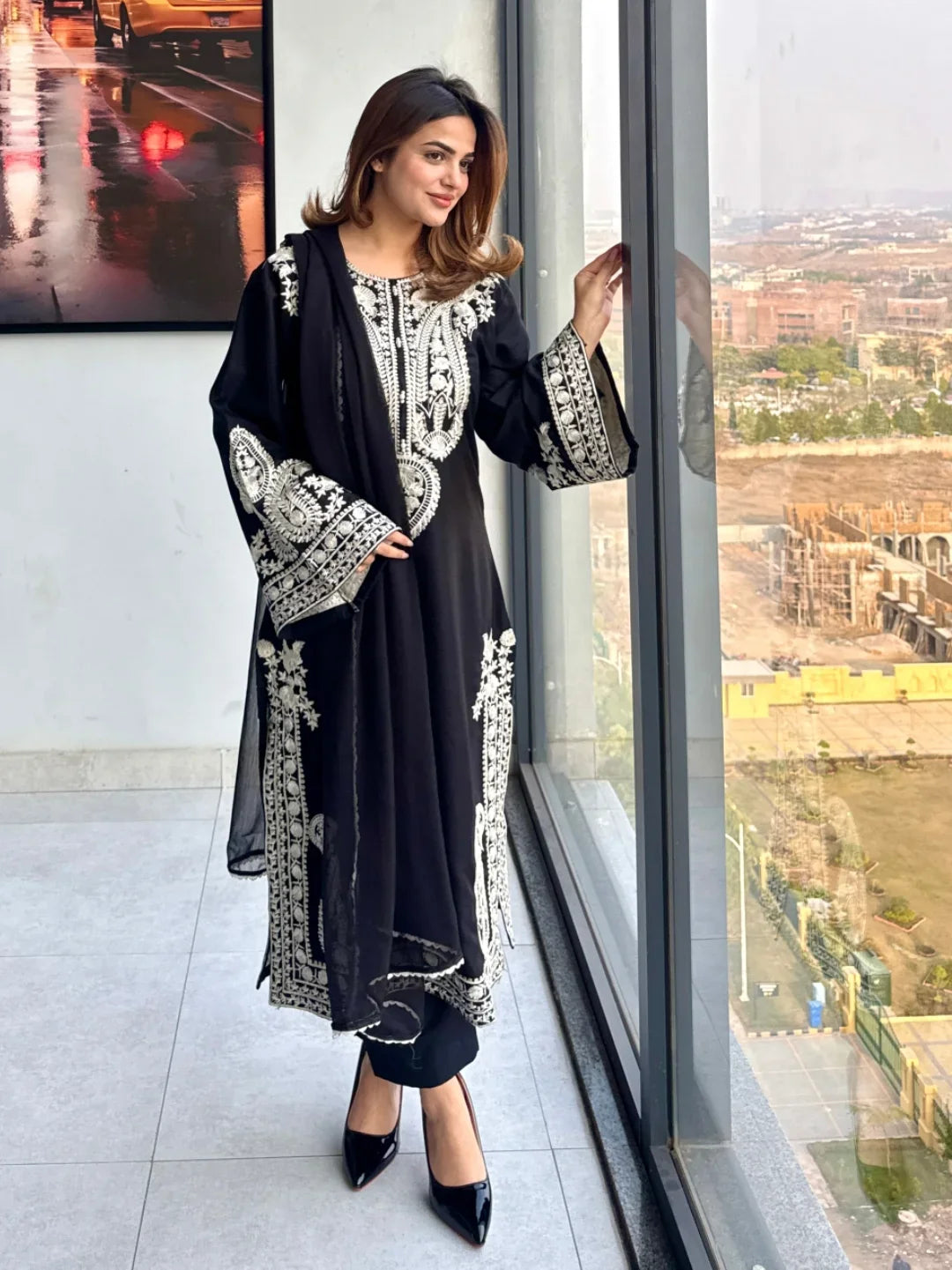 Lawn Embroidered 3Piece Stitched SF - [415 BLK]